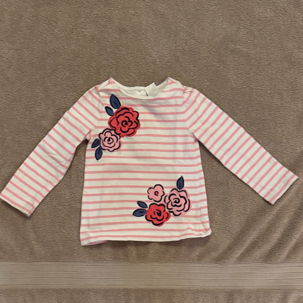 Gymboree Pink Striped Long Sleeve Tee with Floral Design